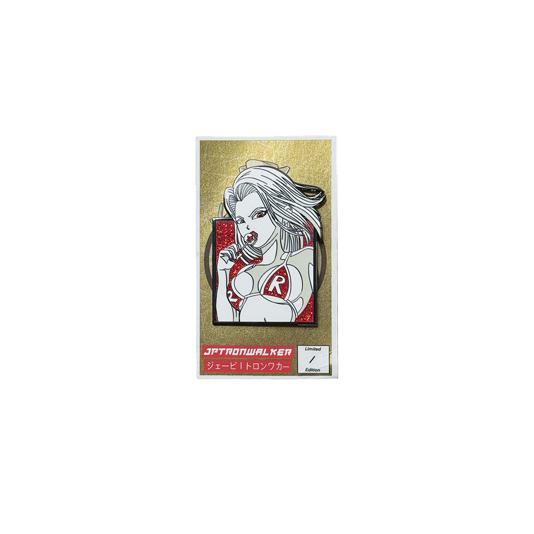 DBZ Android 18 Enamel Pin - Red Sparkle Variant